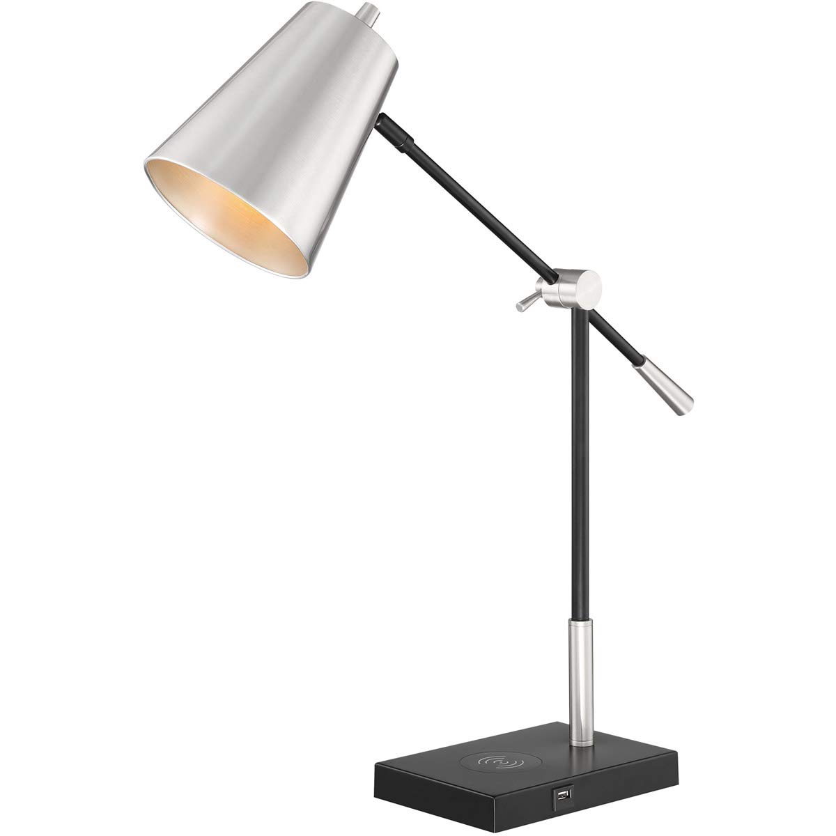 Lite Source LS-23460 60W Wireless Charging Table Lamp - Black Modern LED Desk Light with Built-in Qi Charging Pad for Home Office, Bedroom Nightstand & Study Room Lighting