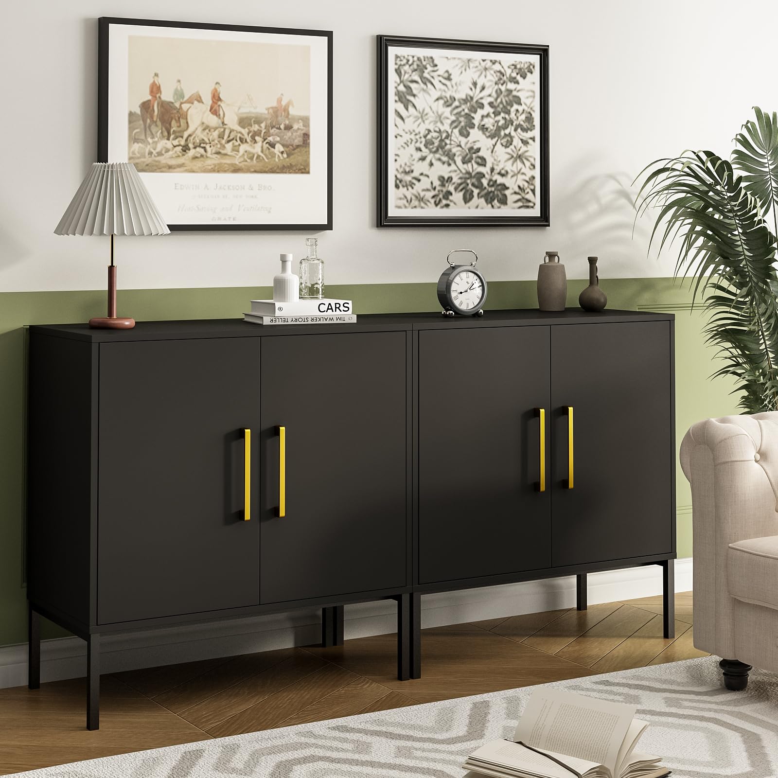 JOZZBY 3-Piece Storage Cabinet Set - Freestanding Double Door Sideboard, Modern Wooden Sideboard for Bedroom, Living Room, Kitchen, Office & Hallway - Perfect for Home Organization & Stylish Storage Solutions