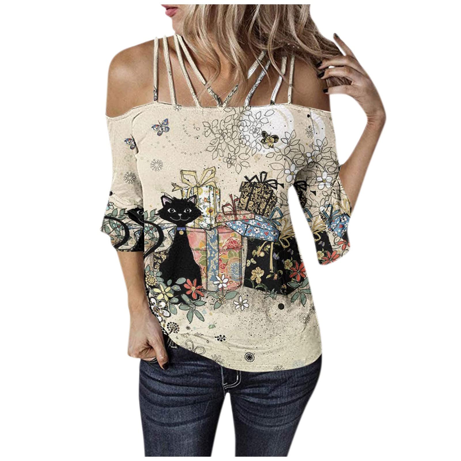 Women's Off Shoulder Lace Up Short Sleeve Tunic Top - Sexy Casual Summer Blouse for Beach, Party & Date Night