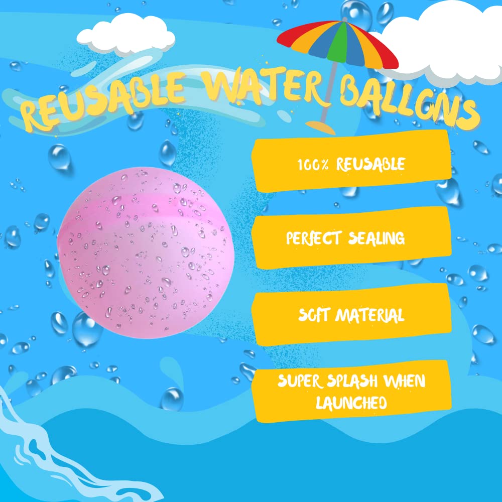 Eco-Friendly Reusable Water Balloons for Kids - Self-Sealing Water Splash Balls (6-Pack, Multi-Color) - Fun Summer Outdoor Water Games, Pool Party & Backyard Activities for Boys & Girls Ages 3-8