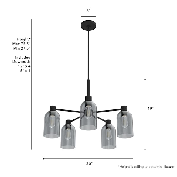 Hunter Lochemeade 5-Light Chandelier in Natural Iron - Rustic Farmhouse Ceiling Lighting Fixture for Dining Room, Living Room & Bedroom