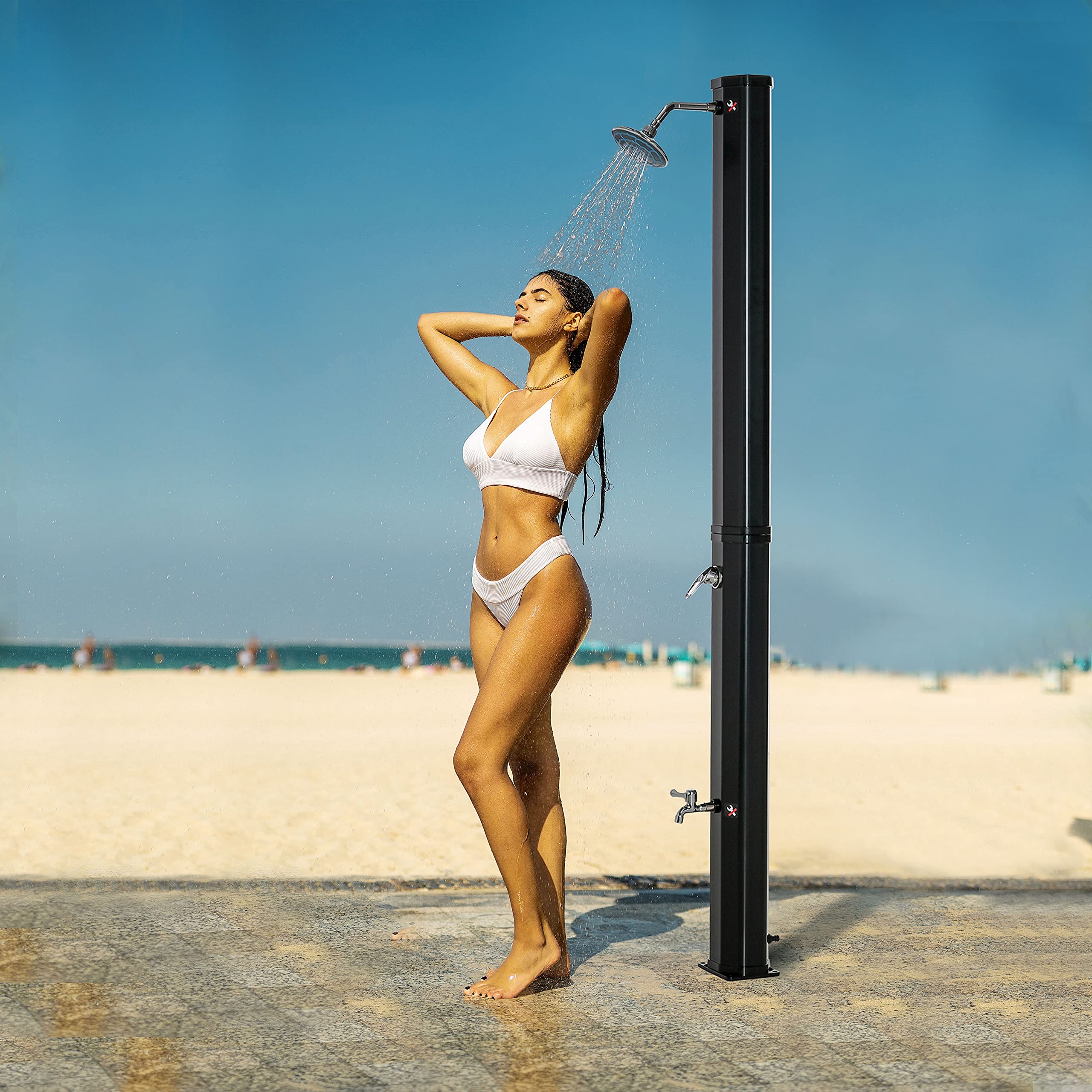 Outsunny 7ft Outdoor Solar Shower with 360° Rotating Head & Foot Faucet - Adjustable Temperature & Pressure, 9.2 Gallon Capacity - Perfect for Backyard, Pool, Camping & Beach Use