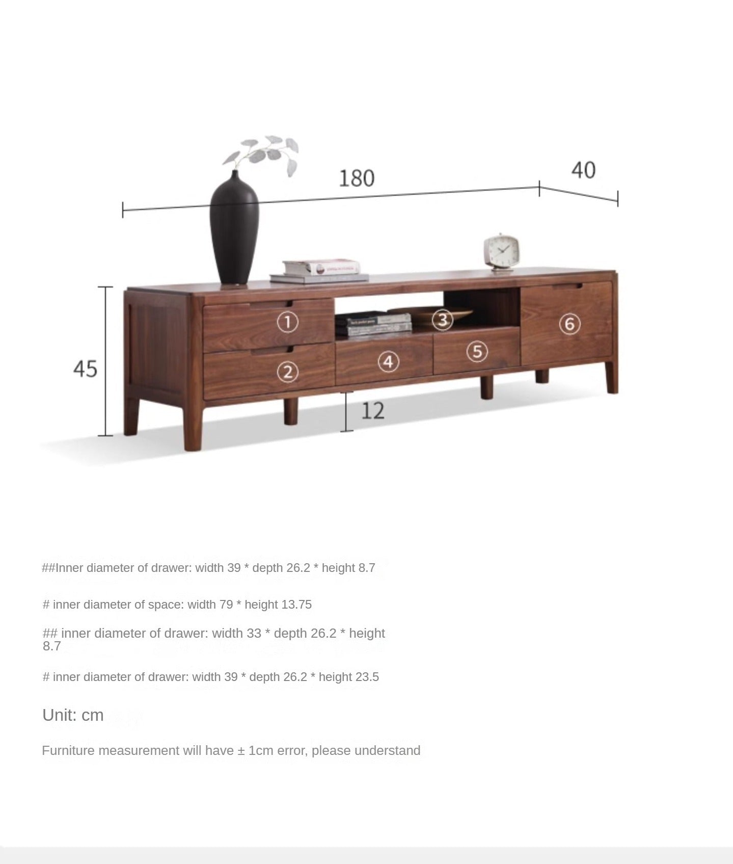 Premium Black Walnut Solid Wood TV Stand - Large Storage Entertainment Center for Living Room, Home Theater & Media Organization