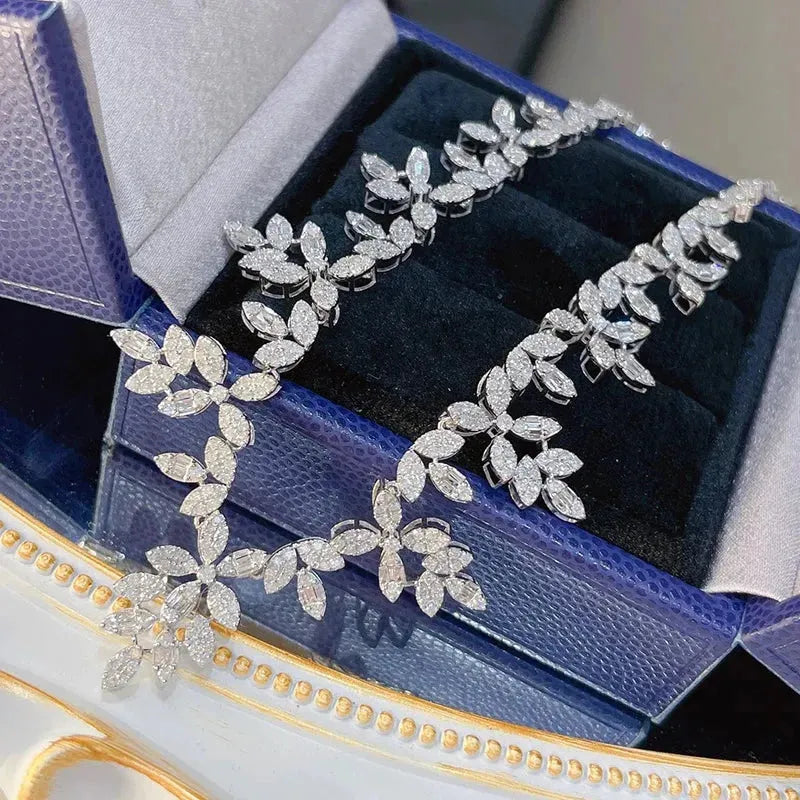 18K White Gold 4ct H Real Diamond Olive Leaf Necklace for Women - Luxury Gift for Banquet, Party & Special Occasions | Elegant Jewelry for Weddings, Anniversaries & Formal Events