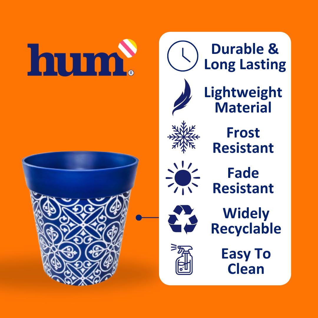 Hum Flowerpots Set of 3 - 15cm Decorative Plastic Planters with Moroccan Patterns for Indoor & Outdoor Use - Perfect for Succulents, Herbs & Small Plants