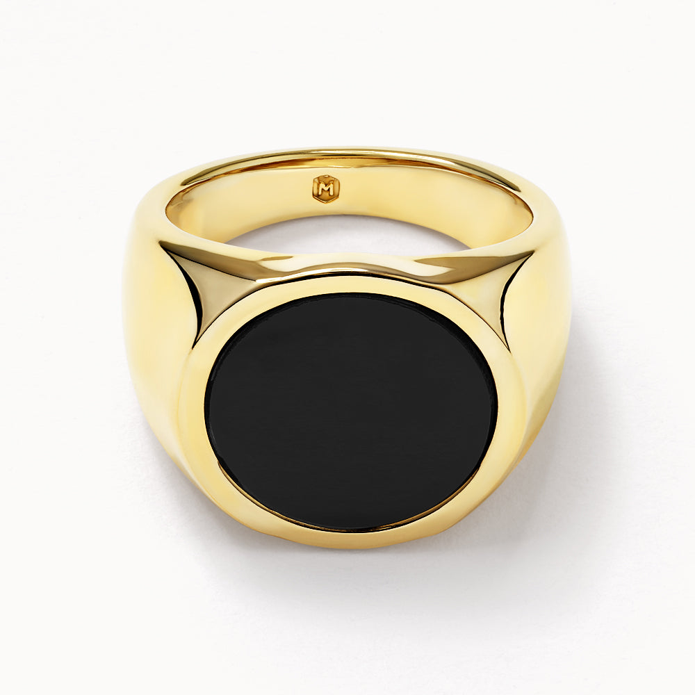 Stylish Round Black Onyx Unisex Gold Pinky Ring for Men & Women - Perfect for Weddings, Parties & Everyday Fashion