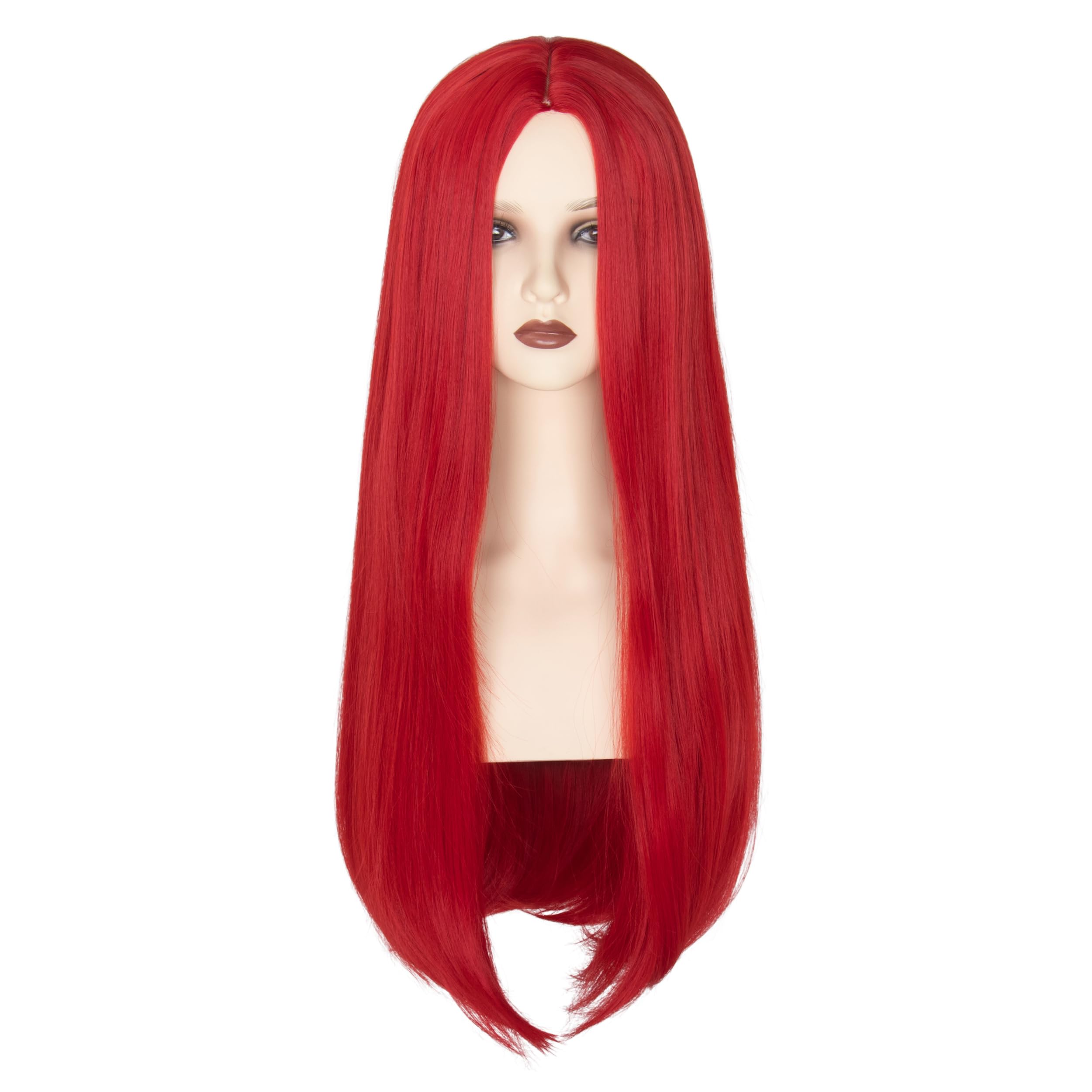 Miss U 26 Inch Long Straight Red Synthetic Wig for Women - Middle Part Halloween Cosplay Costume Wig | Perfect for Costume Parties, Cosplay Events & Themed Gatherings