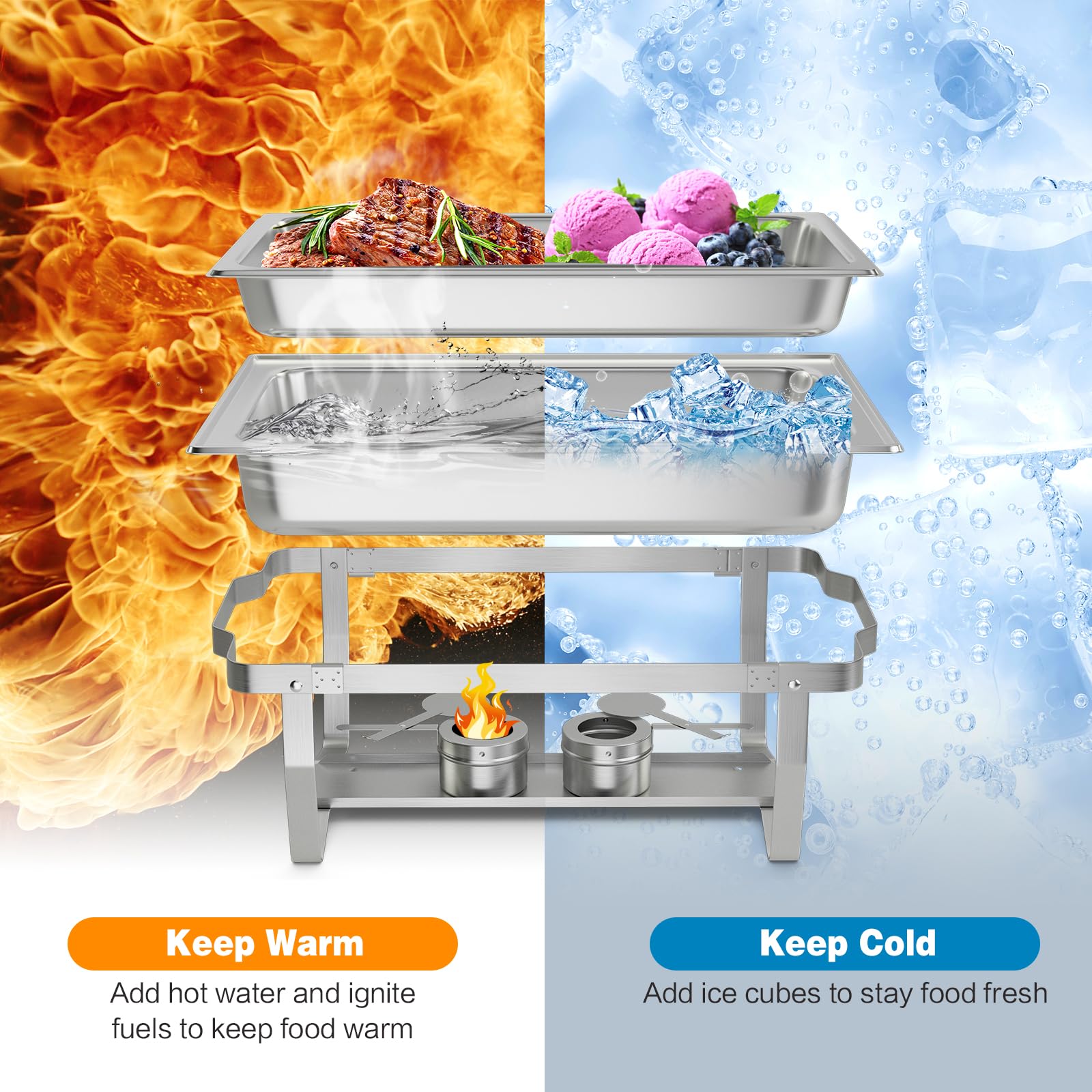 Giantex 2-Pack 9 Qt Stainless Steel Chafing Dishes for Buffet – Full Size Food Pan, Water Pan, Fuel Holders, Removable Lid & Foldable Frame Stand – Professional Warming Trays for Catering, Parties, Weddings & Events