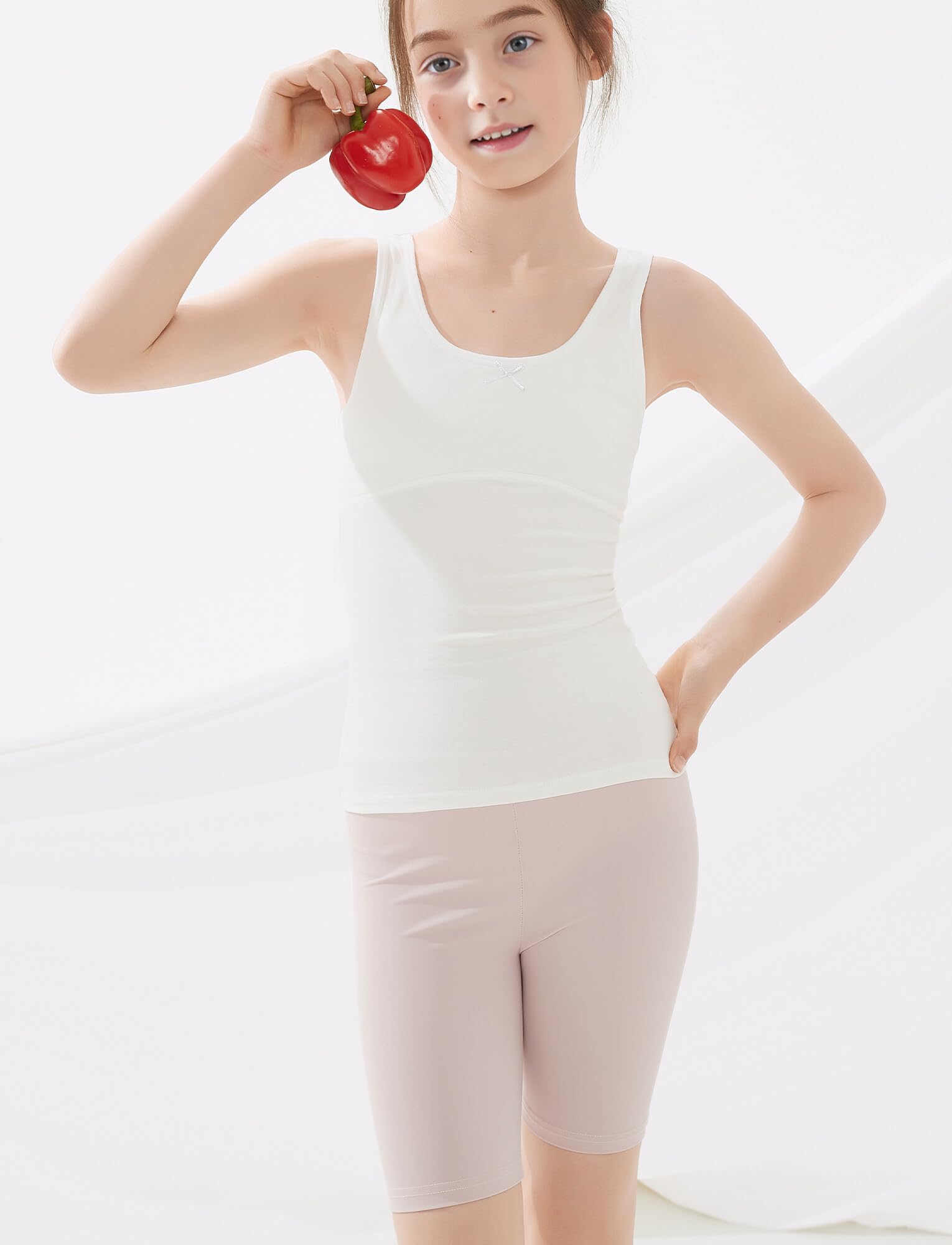 SEAUR Girls Stretch Crop Tank Top - Seamless Breathable Sleeveless Cami Undershirt with Built-in Shelf Bra - Perfect for Yoga, Gym Workouts & Summer Casual Wear
