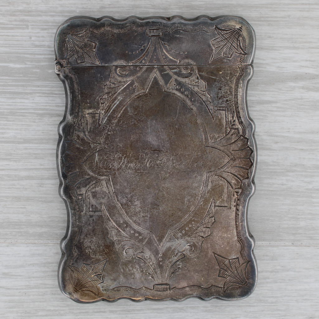 Antique Sterling Silver Engraved Business Card Case - Elegant Vintage Design for Professional Networking & Collectors - Perfect for Corporate Gifts, Business Meetings & Special Occasions