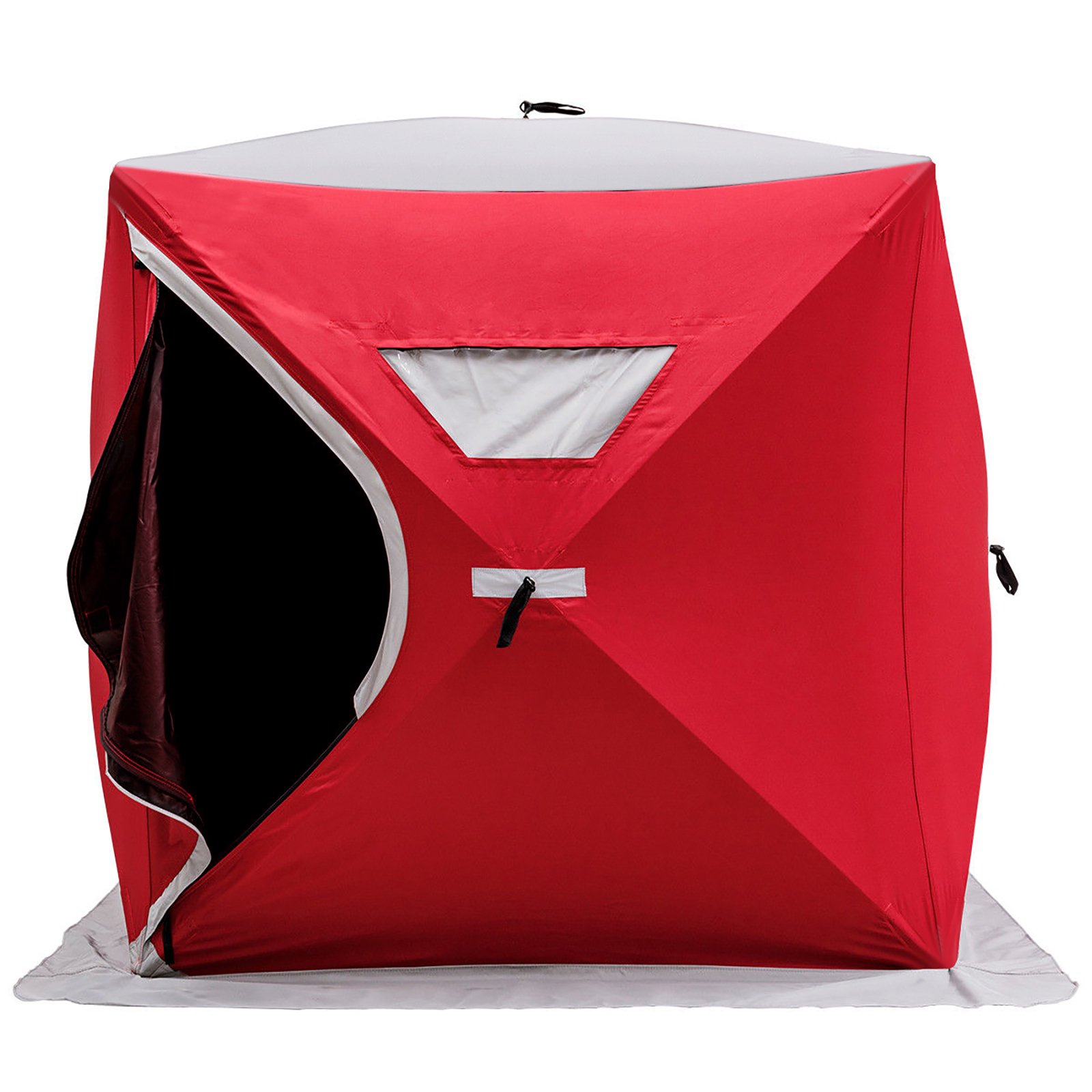 2/3/4/8 Person Ice Fishing Shelter Tent - 300D Oxford Fabric Portable Ice Fishing Shelter - Waterproof & Windproof for Winter Fishing - Perfect for Ice Fishing, Camping, and Outdoor Adventures (Red, 3-Person)