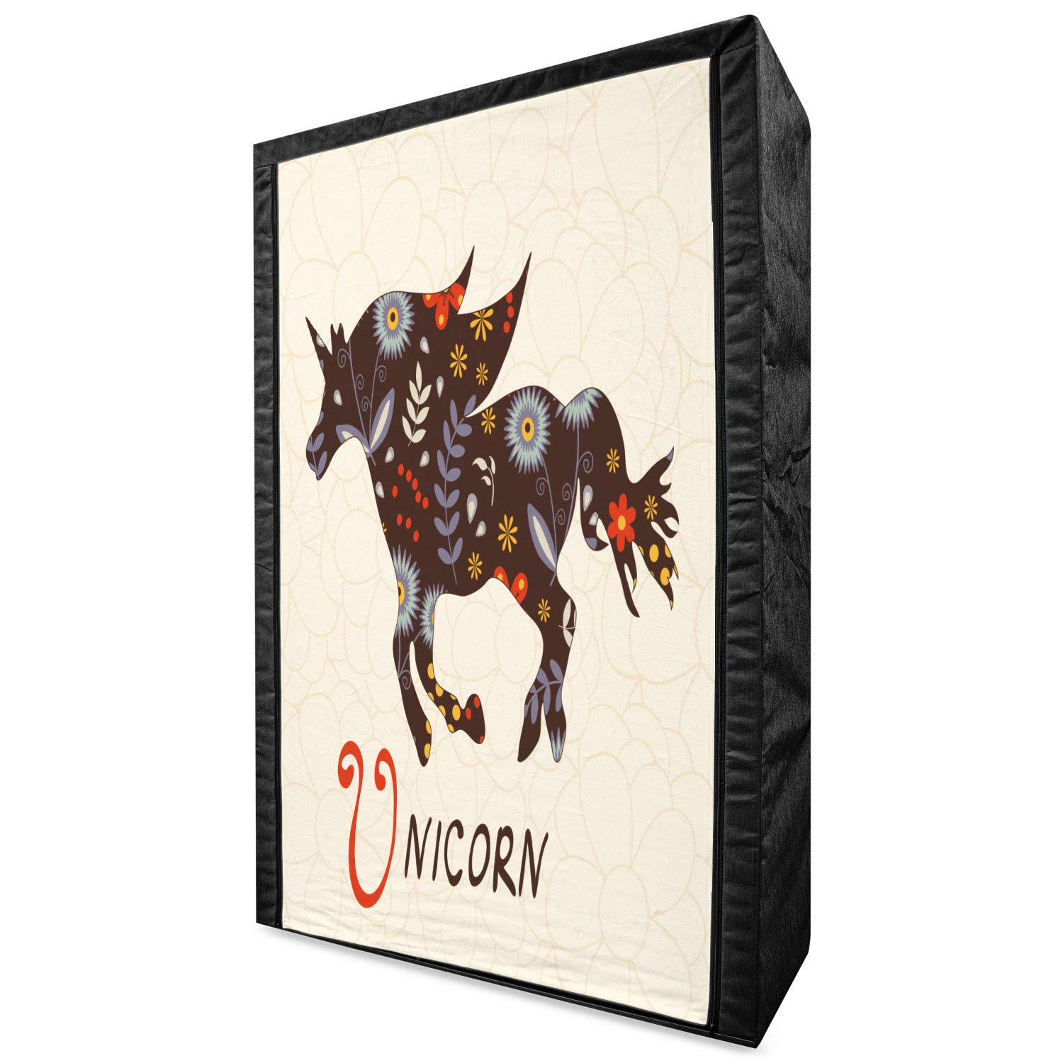 Ambesonne Unicorn Fabric Wardrobe - Boho Themed Art Print with Oriental Floral Design, Portable Clothing Organizer & Storage Closet with Shelves, 42.5 Inches, Multicolor - Perfect for Kids' Room, Dorm, or Small Space Organization