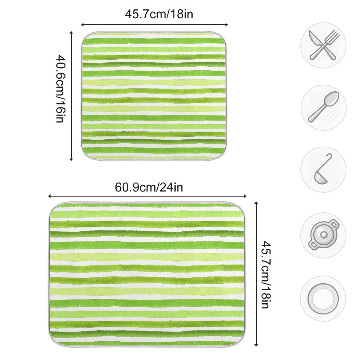 Kitchen Sink Dish Drying Mat - Heat Proof, Multifunctional Counter Mat, Striped Lime Green, 18 x 24 Inch - Perfect for Dish Drainer, Counter Protection, and Kitchen Organization