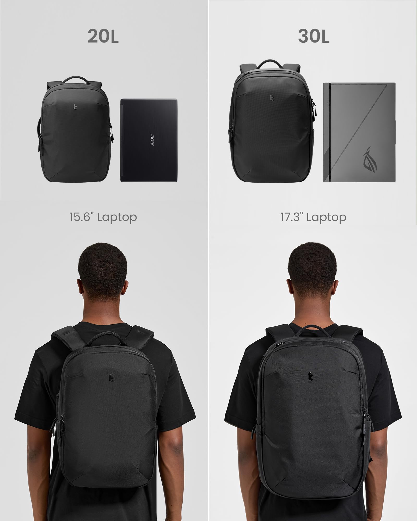 tomtoc Minimalist Laptop Backpack 20L - Water-Resistant Cordura Ballistic Nylon Daypack for 15.6 Inch Notebook, UrbanEX-T65 Black - Perfect for Daily Commute, Work & Travel