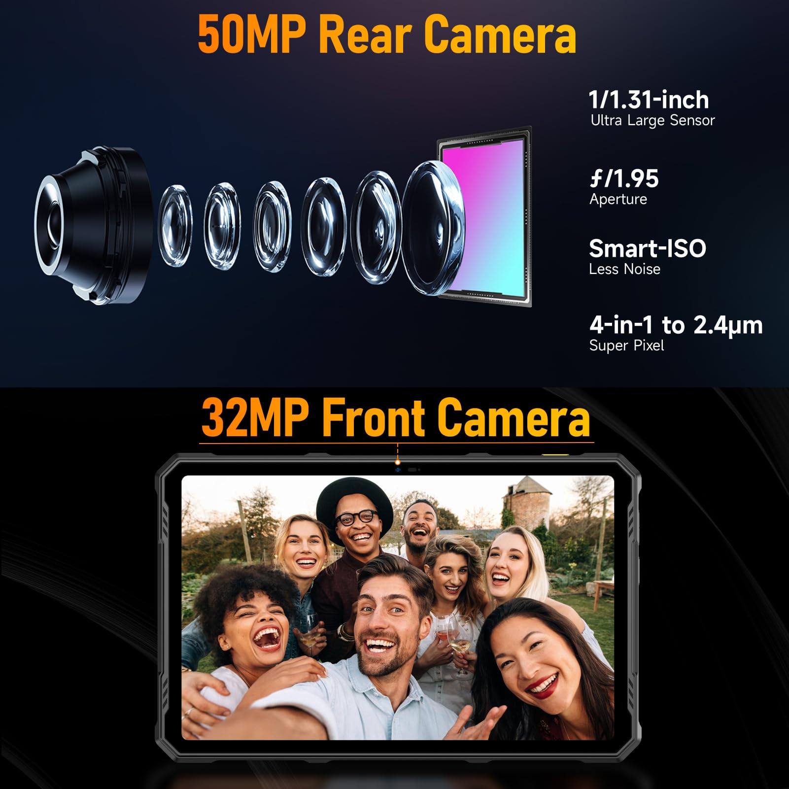 Ulefone Armor Pad 3 Pro 10.36 Inch Rugged Android Tablet - 16GB RAM 256GB ROM, IP68/IP69K Certified, 50MP+32MP Cameras, 2.4K FHD+ Touchscreen, 1100LM Camping Light - Ideal for Outdoor Adventures, Construction Sites & Extreme Conditions