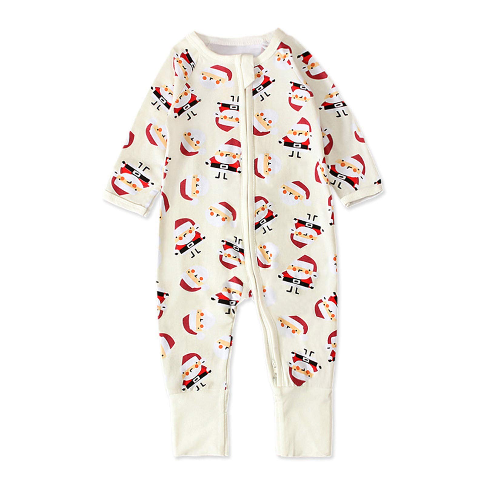 Boys' Cartoon Santa Print Zipper Romper Jumpsuit - Soft Pajamas for Baby & Toddler - Perfect for Christmas, Holiday Photos & Cozy Bedtime