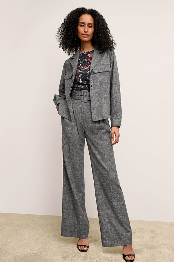 Bia Pleated High Waist Crosshatch Suiting Trousers for Women - Black & White - Office Wear & Business Casual Outfits