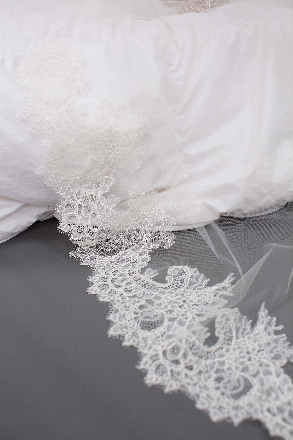 Amanda Cathedral Delicate Sheer Alencon Lace Wedding Veil in Ivory - Perfect for Bridal Gowns, Church Ceremonies & Romantic Photos
