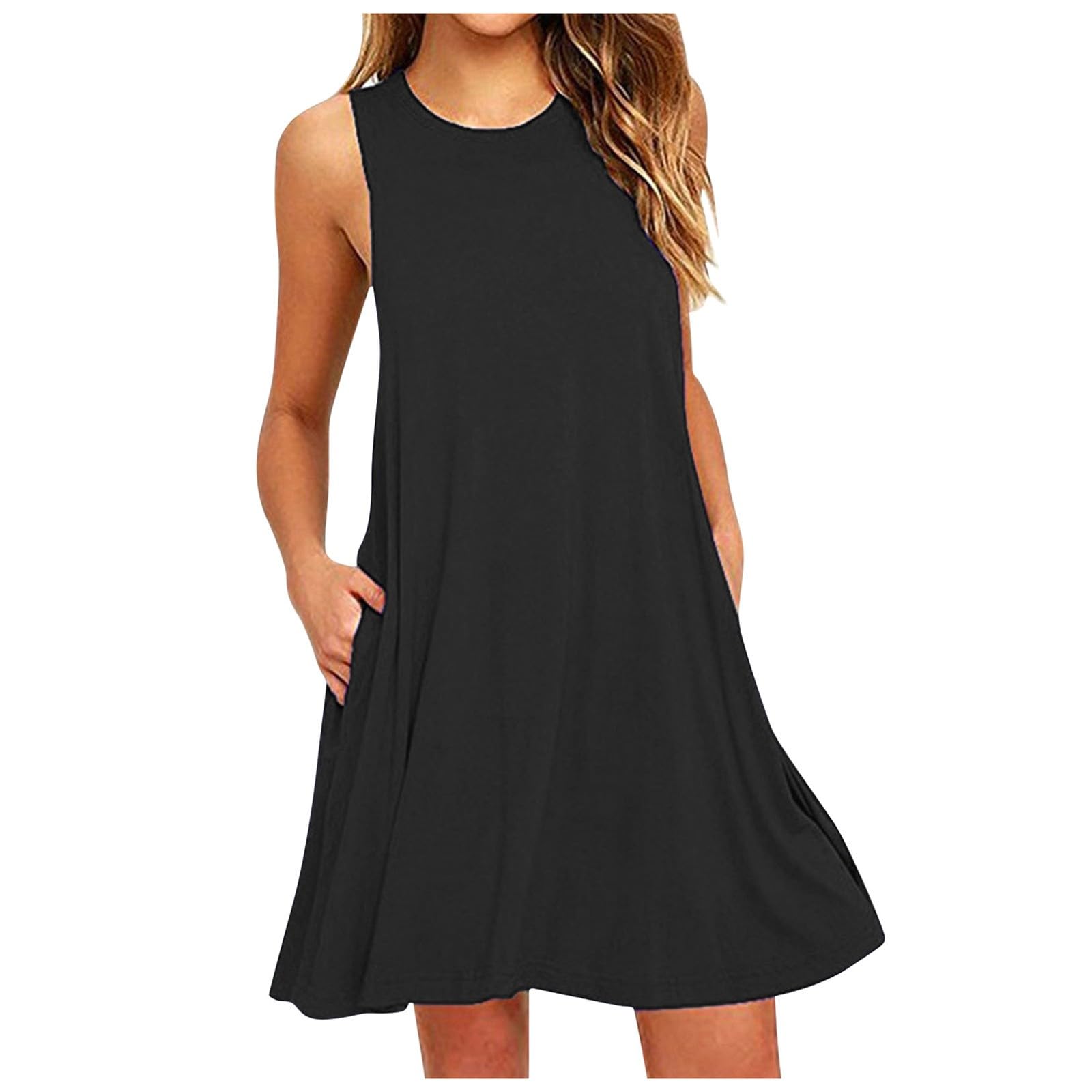 Women's Summer Casual Tshirt Sundress - Boho Sleeveless Swing Dress with Pockets | Beach Cover Up, Vacation Outfit, Streetwear Fashion
