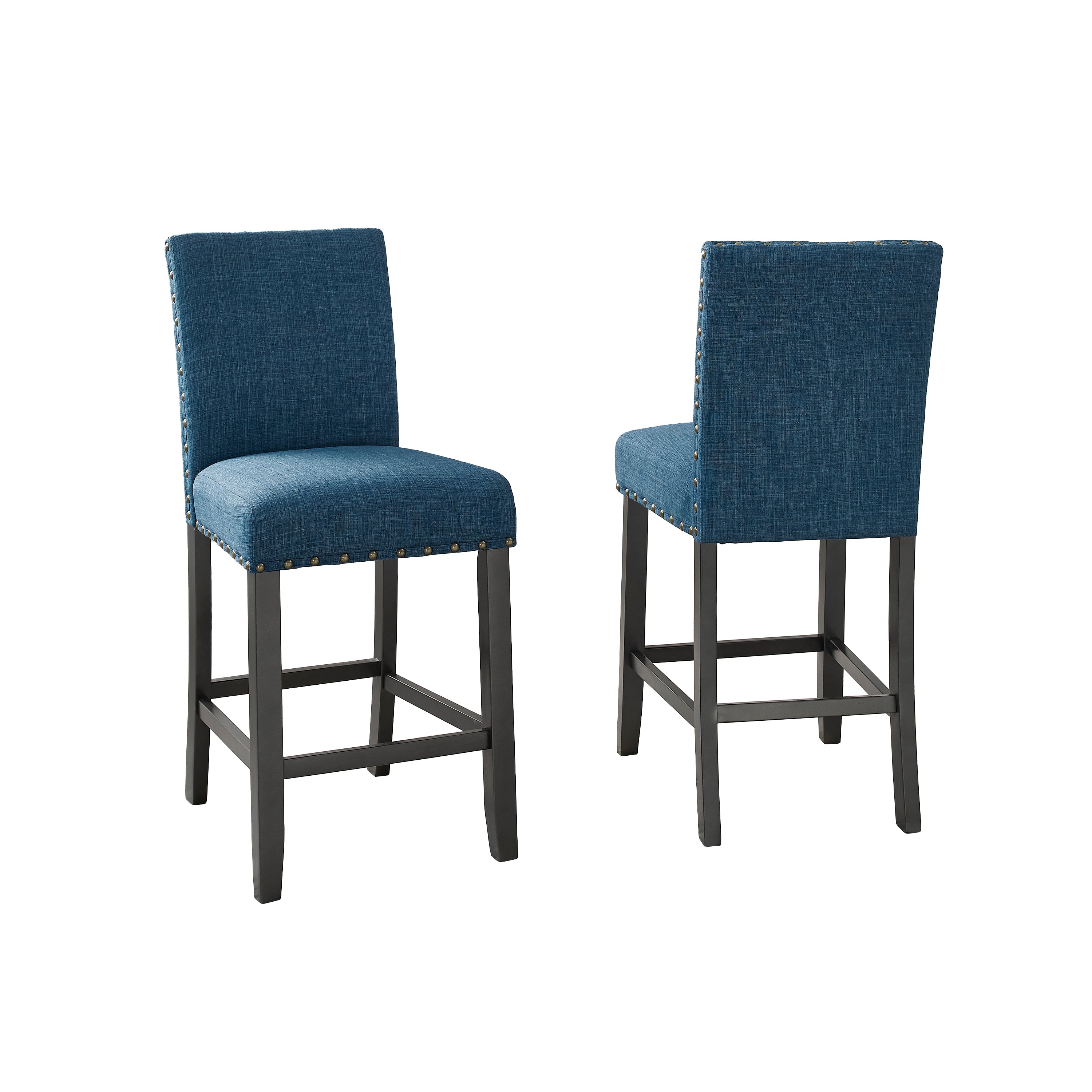 Roundhill Furniture Biony Fabric Counter Height Bar Stools with Nailhead Trim, Set of 2 - Modern Kitchen Island & Breakfast Nook Seating for Home & Office