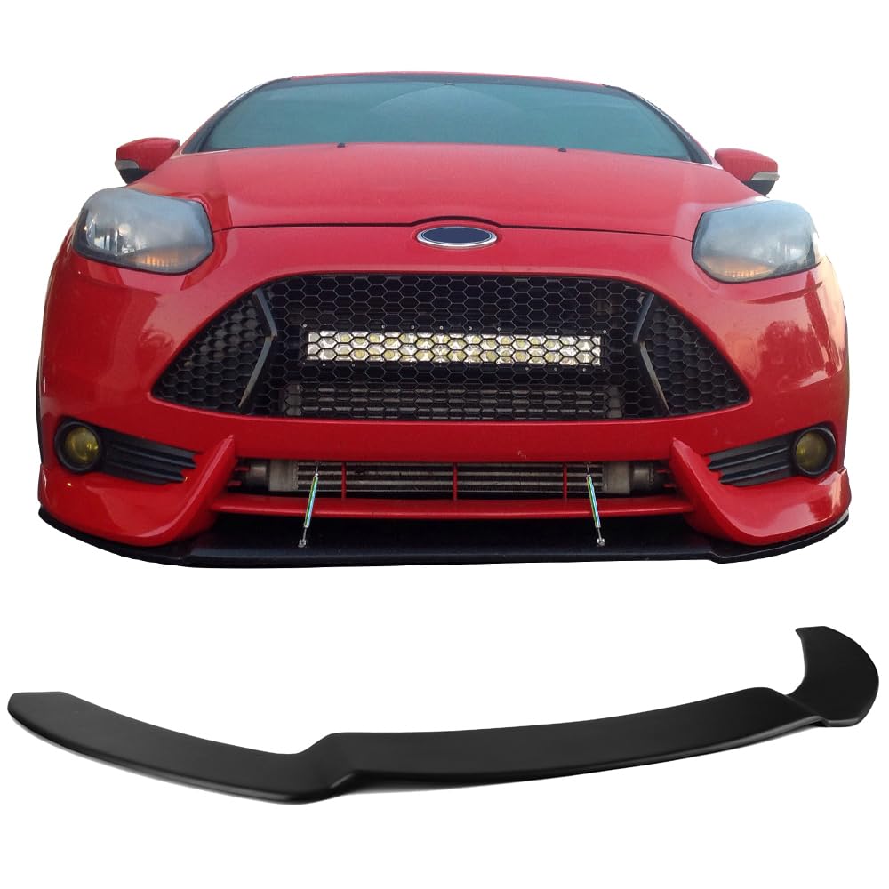 IKON MOTORSPORTS Front Splitter Lip & Rods for 2013-2014 Ford Focus ST | Matte Black Polypropylene Replacement Body Kit | Air Dam Chin Bumper Spoiler | NEO Rods | Enhances Aerodynamics & Street Style