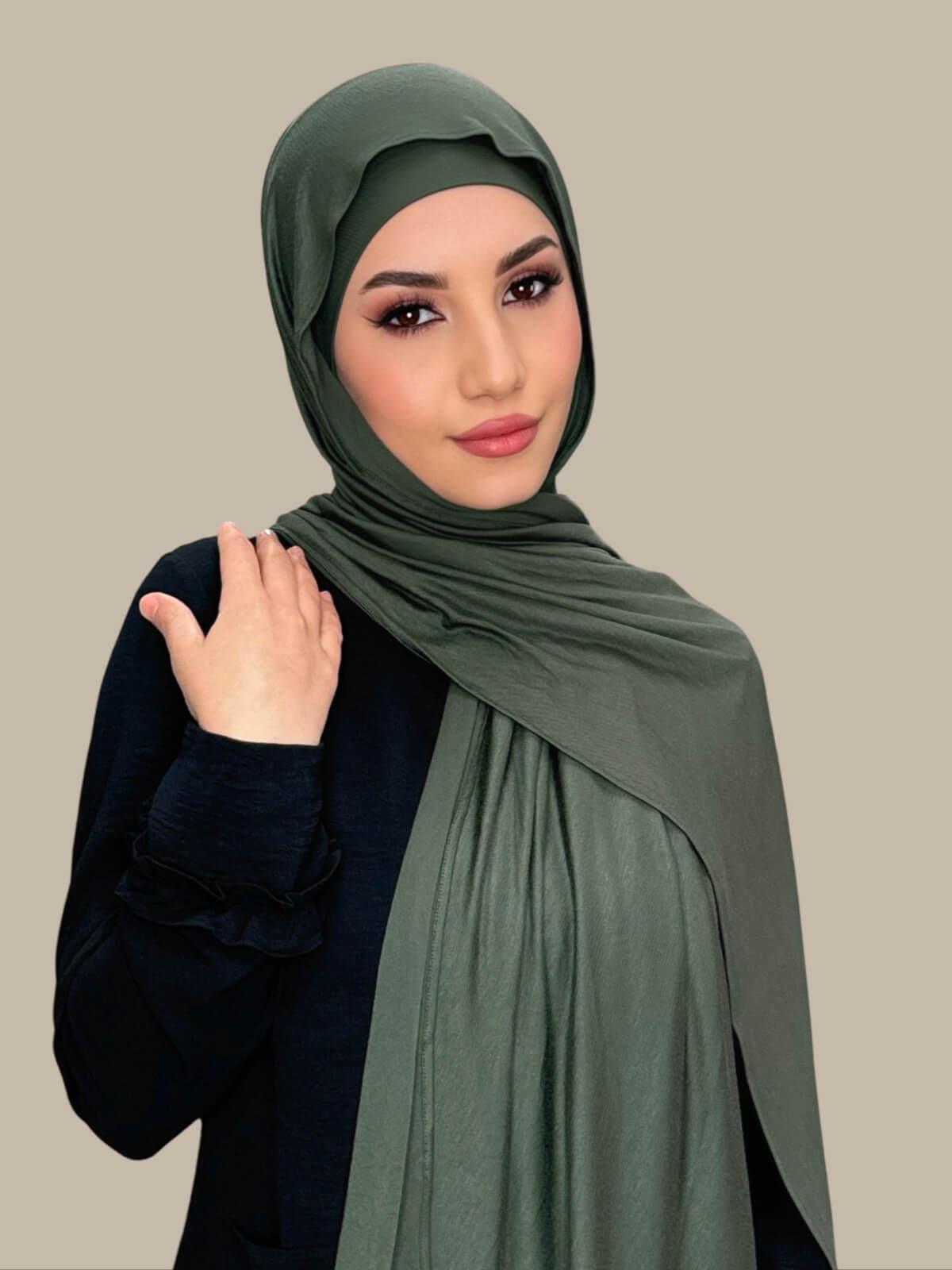 Premium Jersey Hijab in Army Green - Soft & Breathable Muslim Headscarf for Women - Perfect for Daily Wear, Prayer, and Modest Fashion