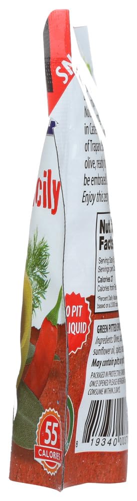 Premium Green Spicy Pitted Olives in Resealable Pouch - 1.1oz (10 Pack) | Mediterranean Snack, Salad Topping & Charcuterie Board Ingredient | Perfect for Parties, Picnics & Healthy Snacking