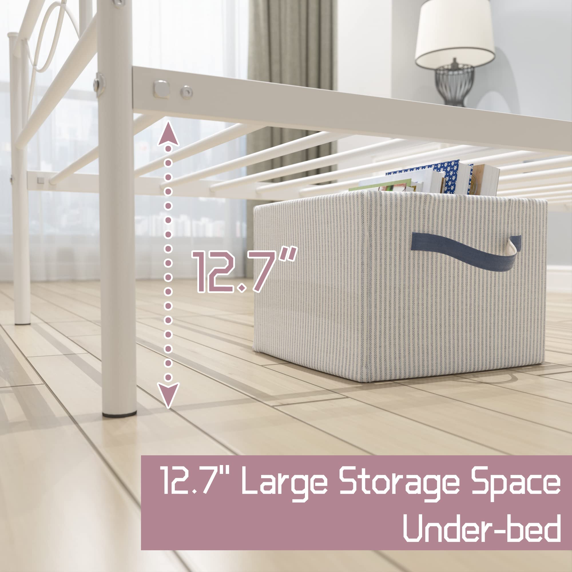Weehom Twin Metal Bed Frame with Bow Design - Sturdy Steel Slat Mattress Foundation for Kids, Adults & Students - White - Perfect for Dorm Rooms, Guest Beds & Small Spaces