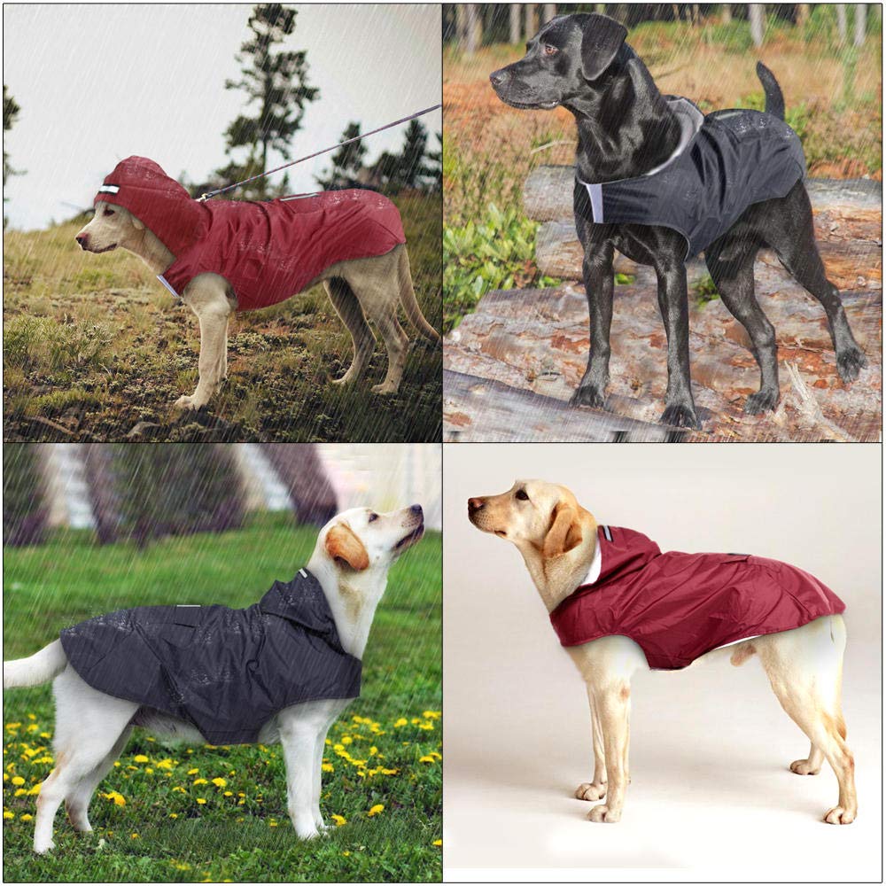 Waterproof Reflective Dog Raincoat for Large Dogs - Black 3XL with Leash Hole & Storage Pouch | Outdoor Pet Rain Jacket for Walking, Hiking & Bad Weather Protection