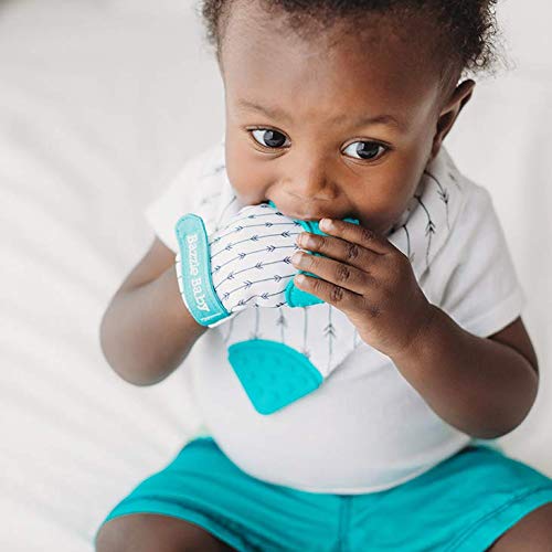 Bazzle Baby Teething Mitt - Soft Silicone Teething Mittens for Infants, Adjustable Strap Teething Gloves, Safe Chew Toys for Soothing Sore Gums (Geo Lines) - Perfect for On-the-Go Relief & Daycare Comfort