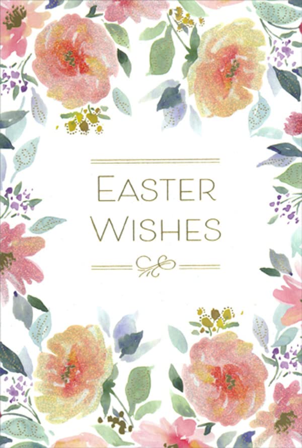 Easter Greeting Card with Sparkling Pink & Yellow Floral Border - Perfect for Easter Wishes, Spring Celebrations & Holiday Gifting