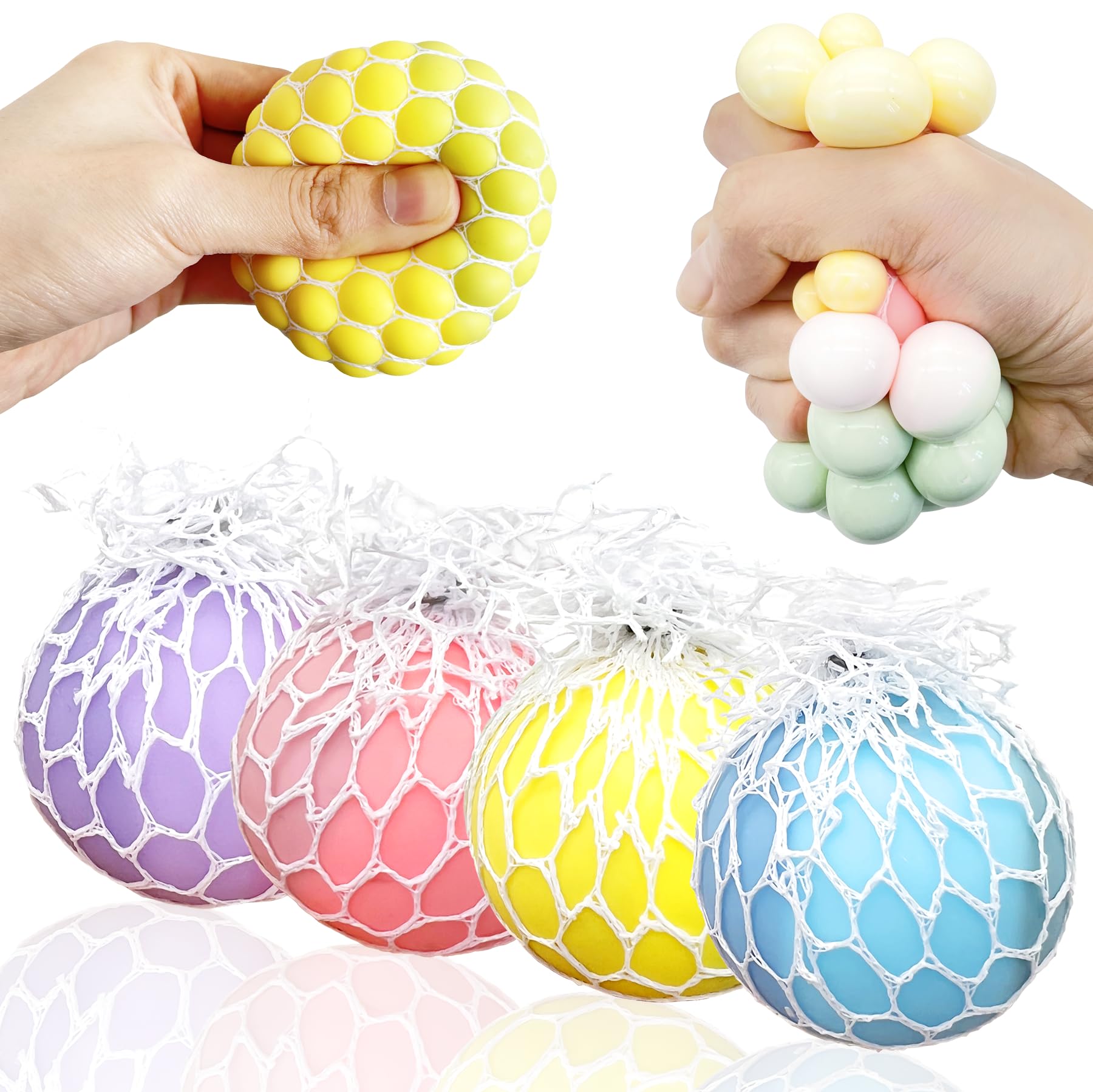 **4-Pack Mesh Grape Stress Balls for Kids & Adults - Squishy Fidget Toys for Autism Sensory Relief, Anxiety & Stress, Party Favors for Ages 8-12 (Great for Classrooms, Offices & Travel)**