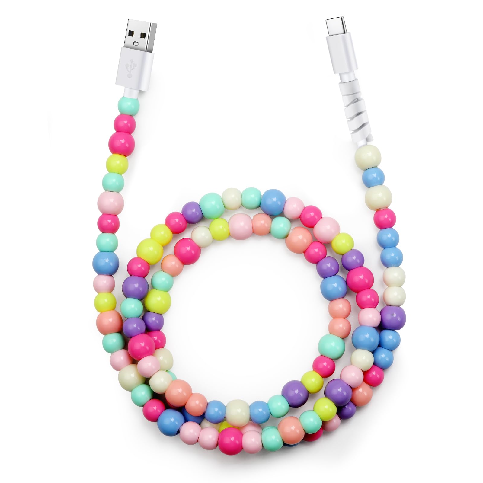 Aolcev 66W Fast Charging USB A to USB C Cable 3.3FT - Beaded Phone Charger Cord for iPhone 16 Pro Max/15 Pro Max, Galaxy S25/S24/S23/S22 - Multicolor USB Type C Charging Cable for Home, Office & Travel