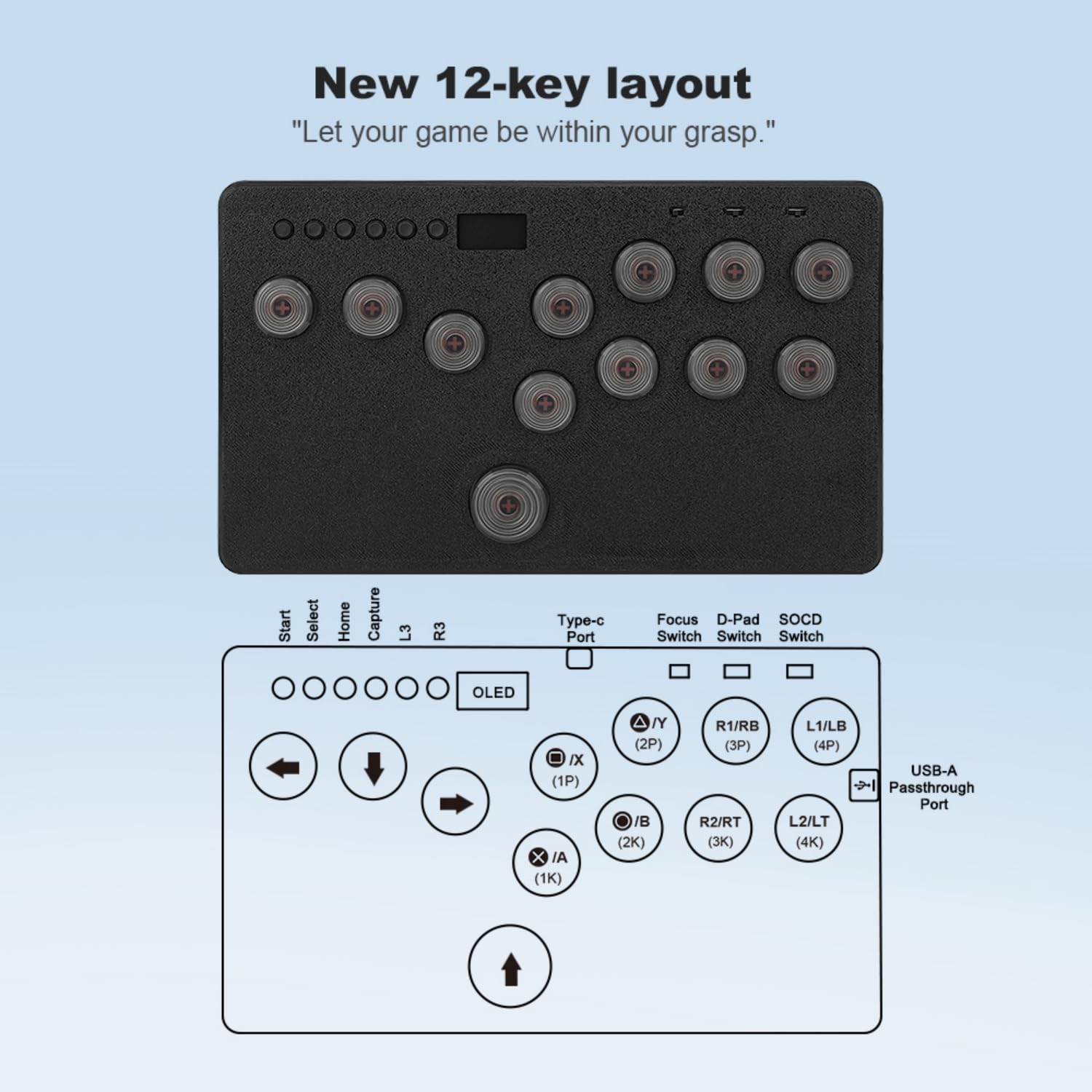 BITFUNX F12 Pro All-Button Arcade Controller - Leverless Gaming Keypad with SOCD Cleaning & Hot-Swappable Buttons | Custom RGB Lighting & Turbo Function | Compatible with PC, PS3/PS4/PS5, Switch & Steam | Perfect for Street Fighter, Fighting Games & Esports Tournaments