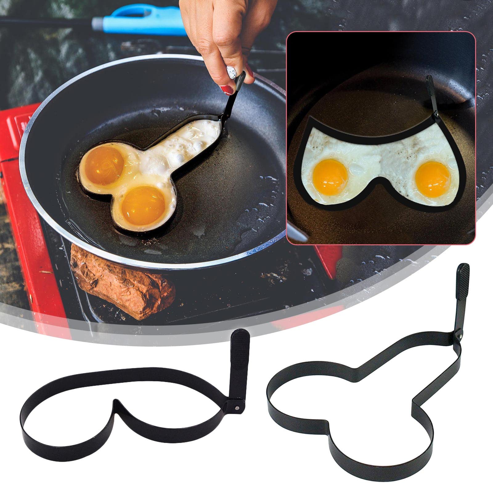 Larse 2-Pack Non-Stick Stainless Steel Egg Rings - Funny Egg Fryer Molds with Handle for Perfect Omelets, Muffins, Pancakes & Sandwiches | Ideal Breakfast Cooking Tool for Home & Restaurant Use