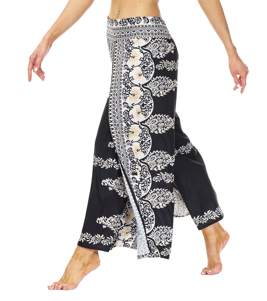 Ainuno Women's Boho Wide Leg Palazzo Pants with Side Slits - Flowy Hippie Pants for Summer, Yoga, Beach & Casual Wear - Lightweight & Comfortable Lounge Pants
