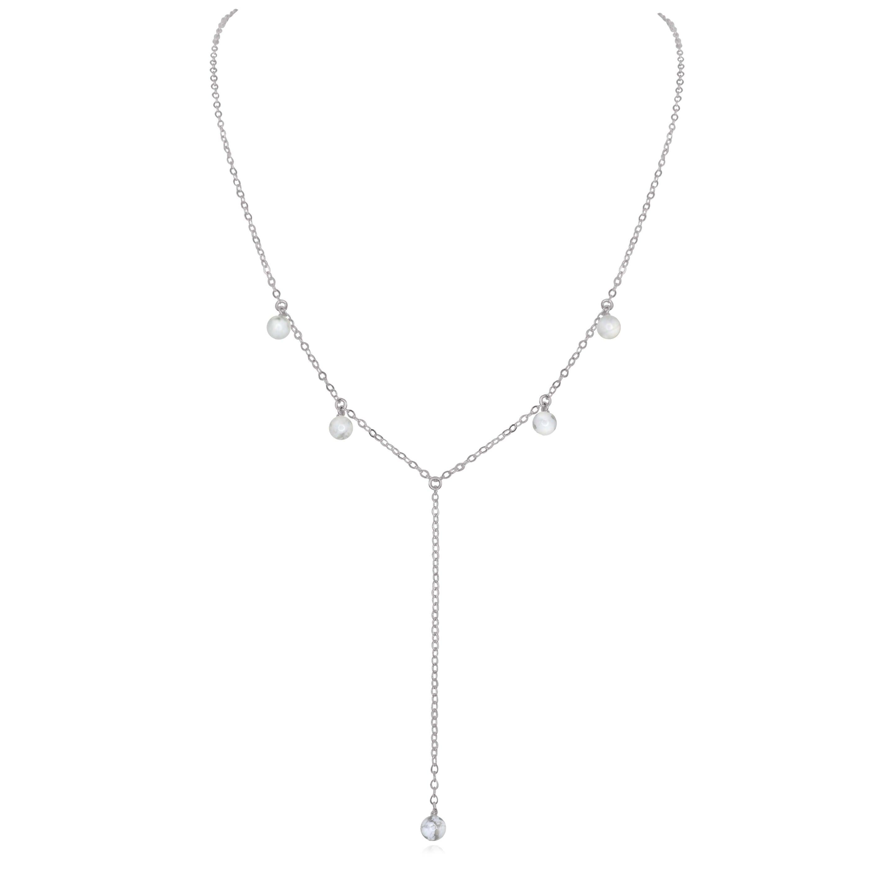 White Howlite Boho Lariat Necklace for Women - Elegant Long Y-Shape Beaded Choker with Tassel - Perfect for Boho Style, Yoga, Meditation & Everyday Wear