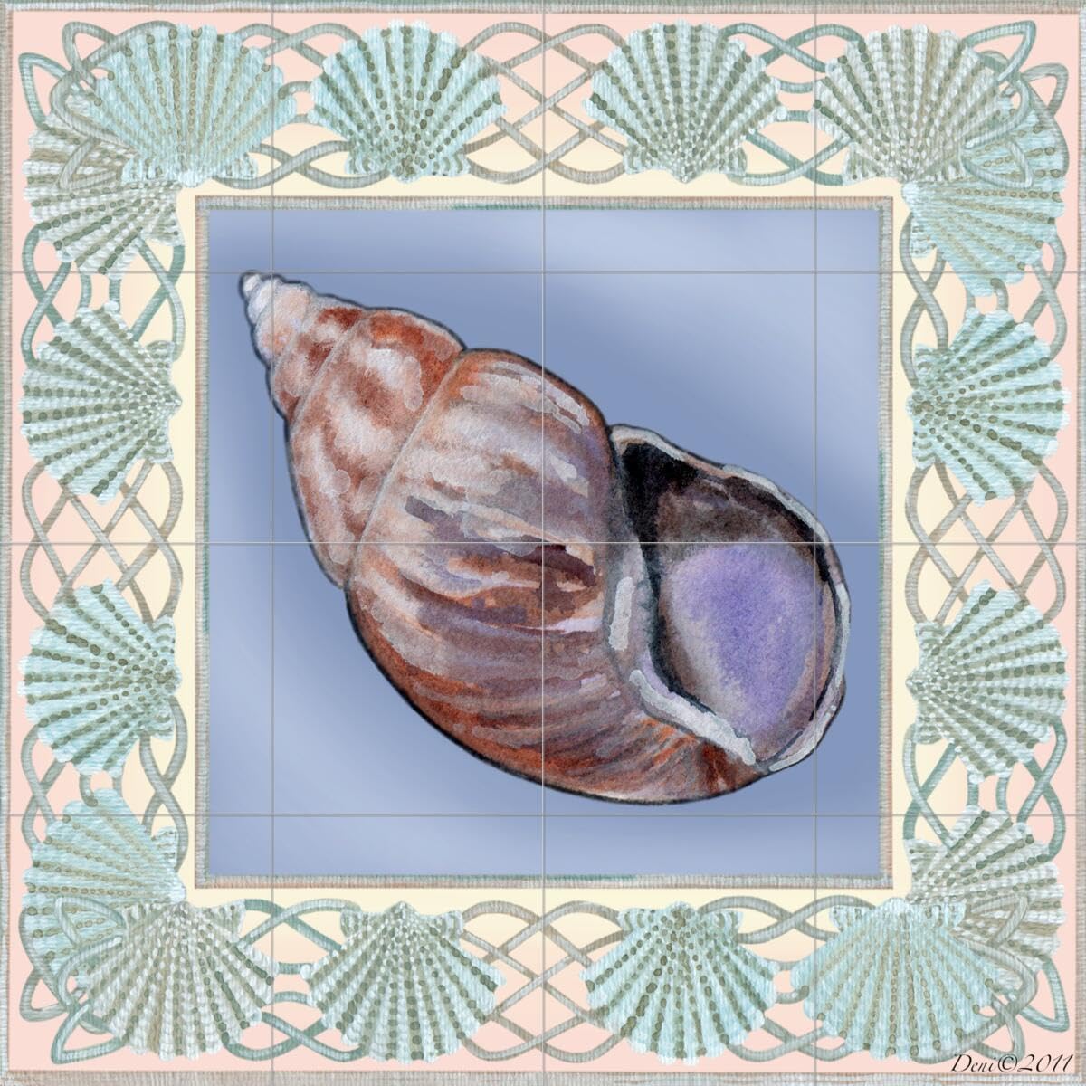 Denise Freeman Ceramic Backsplash Tile Mural - Sea Shell Themed Kitchen, Bathroom & Shower Wall Decor - 12x12 Inch Square Tiles for Coastal Home Renovation | Perfect for Beach House, Bathroom Accent Wall & Kitchen Backsplash