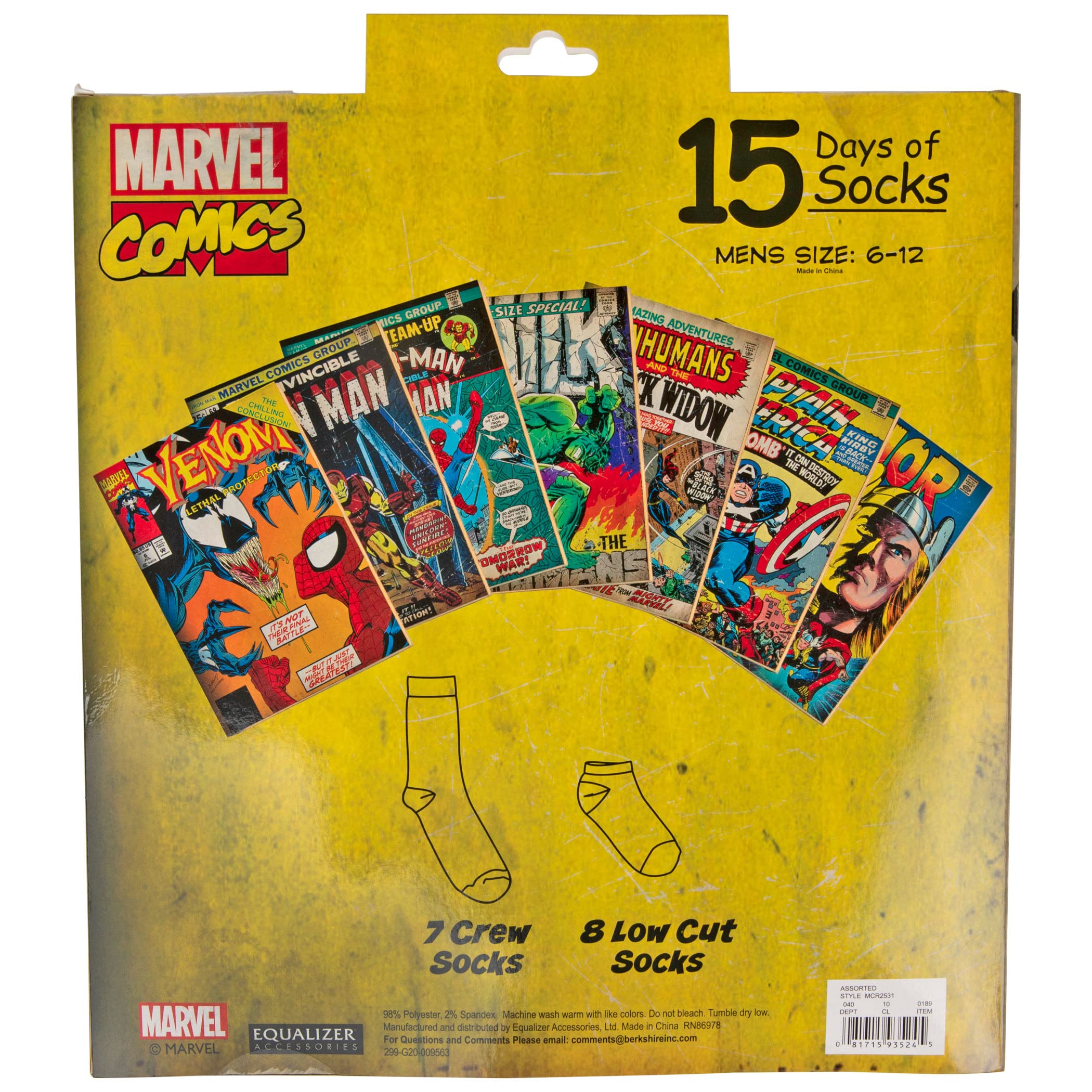 Marvel 15 Days of Socks Pack - 7 Crew & 8 Low Cut Socks for Men & Women - Perfect for Gifts, Cosplay & Everyday Wear