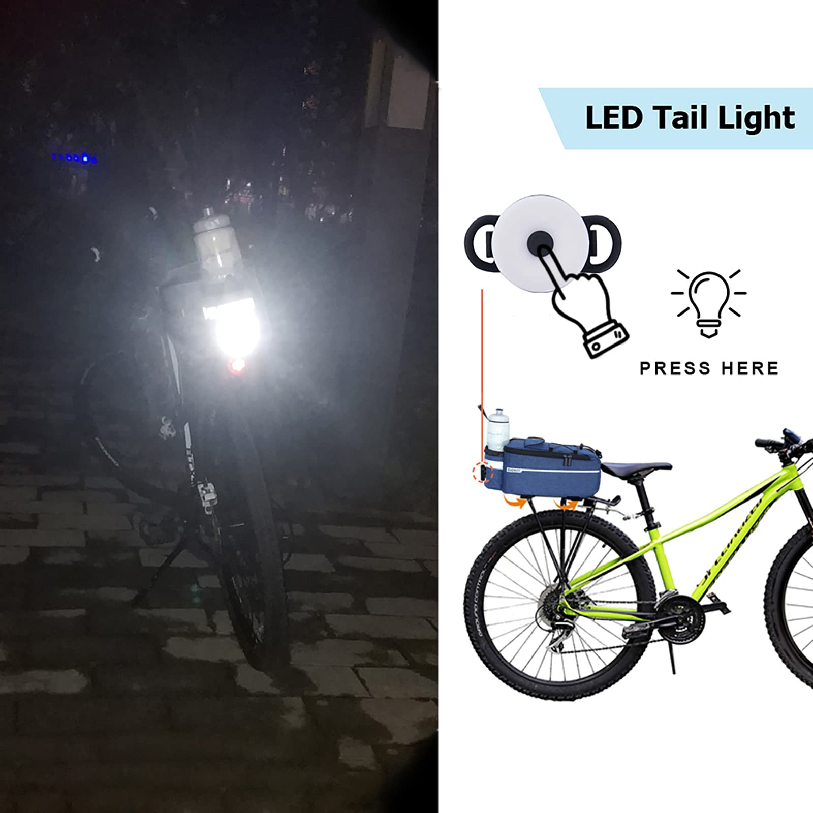 RAYMACE Waterproof Bike Rear Rack Bag with LED Tail Light - Insulated Bicycle Cargo Cooler Bag for Food, Drinks & Groceries - Perfect for Commuting, Camping & Picnic Outdoor Adventures
