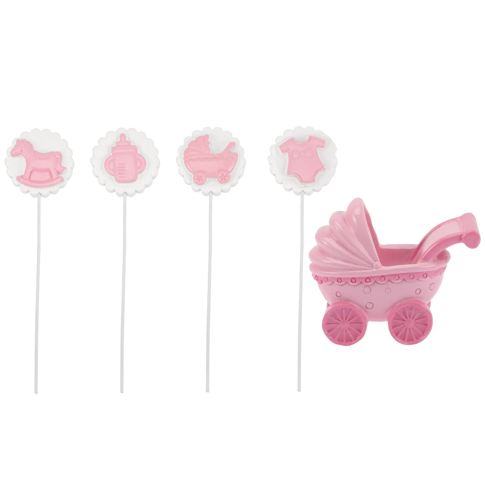 LUOZZY 5-Piece Pink Baby Shower Cake Decorations Set - Stroller & Bottle Cake Toppers for Gender Reveal, First Birthday Party Supplies | Perfect for Baby Showers, Birthday Cakes & Nursery Decorations