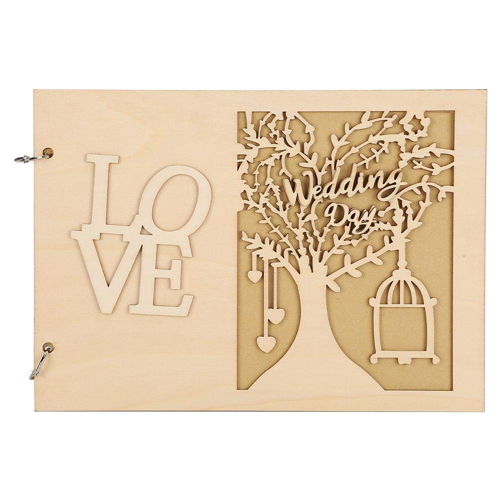 Wooden Wedding Guest Book - Elegant Guestbook Album for Wedding & Engagement - Handcrafted Message Notebook with Wooden Cover - Perfect for Wedding Decor, Bridal Shower, Anniversary & Special Events