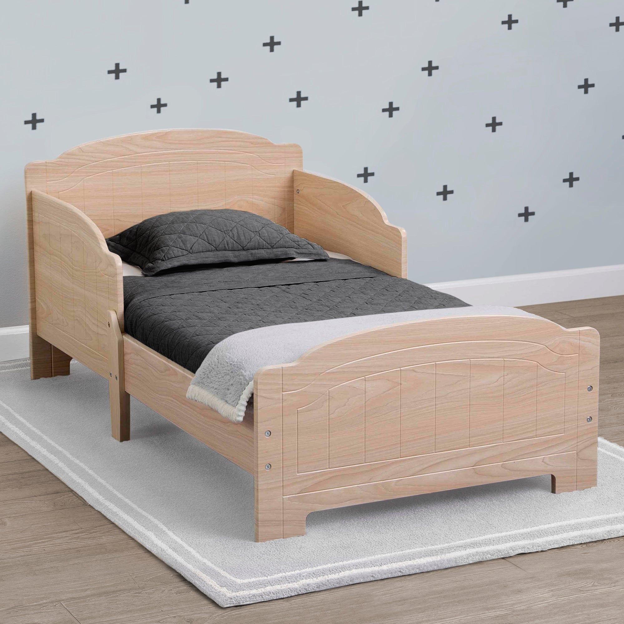 Premium Newport Wood Toddler Bed - Safe & Sturdy Convertible Kids Bed for Boys & Girls - Perfect for Nursery, Daycare, or First Big Kid Bed Transition