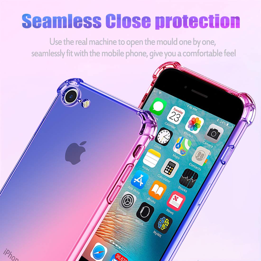 **Premium Slim Clear TPU Case for iPhone SE 2020 / iPhone 8 / iPhone 7 – Shockproof, Anti-Scratch, Gradient Blue & Pink – Perfect for Everyday Protection & Stylish Looks**    *(Use Case: Ideal for daily use, travel, work, or school – keeps your iPhone safe while adding a trendy touch!)*
