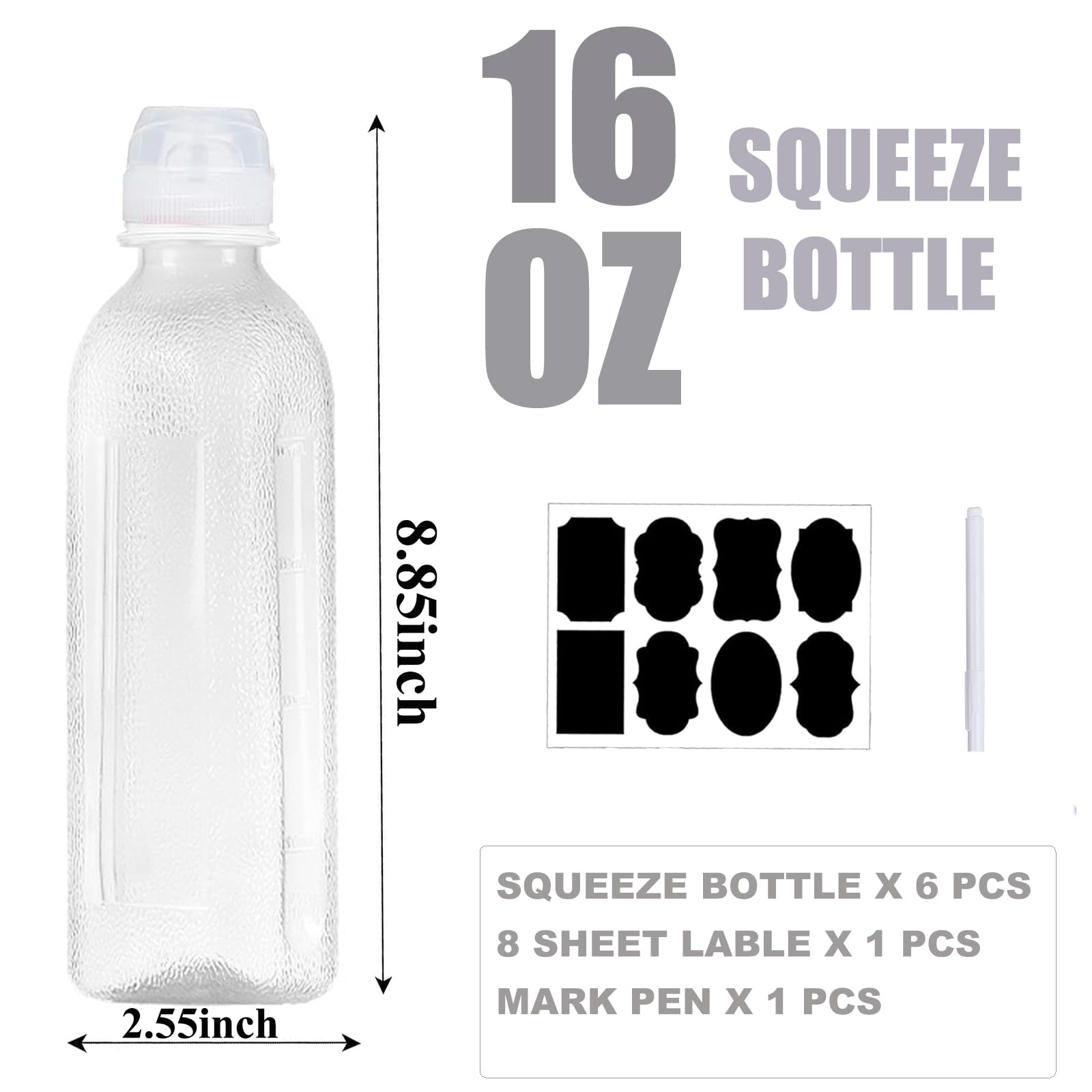 WAYDA 6-Pack 17oz Sauce Squeeze Bottles for BBQ, Ketchup & Oil - Kitchen & Restaurant Use