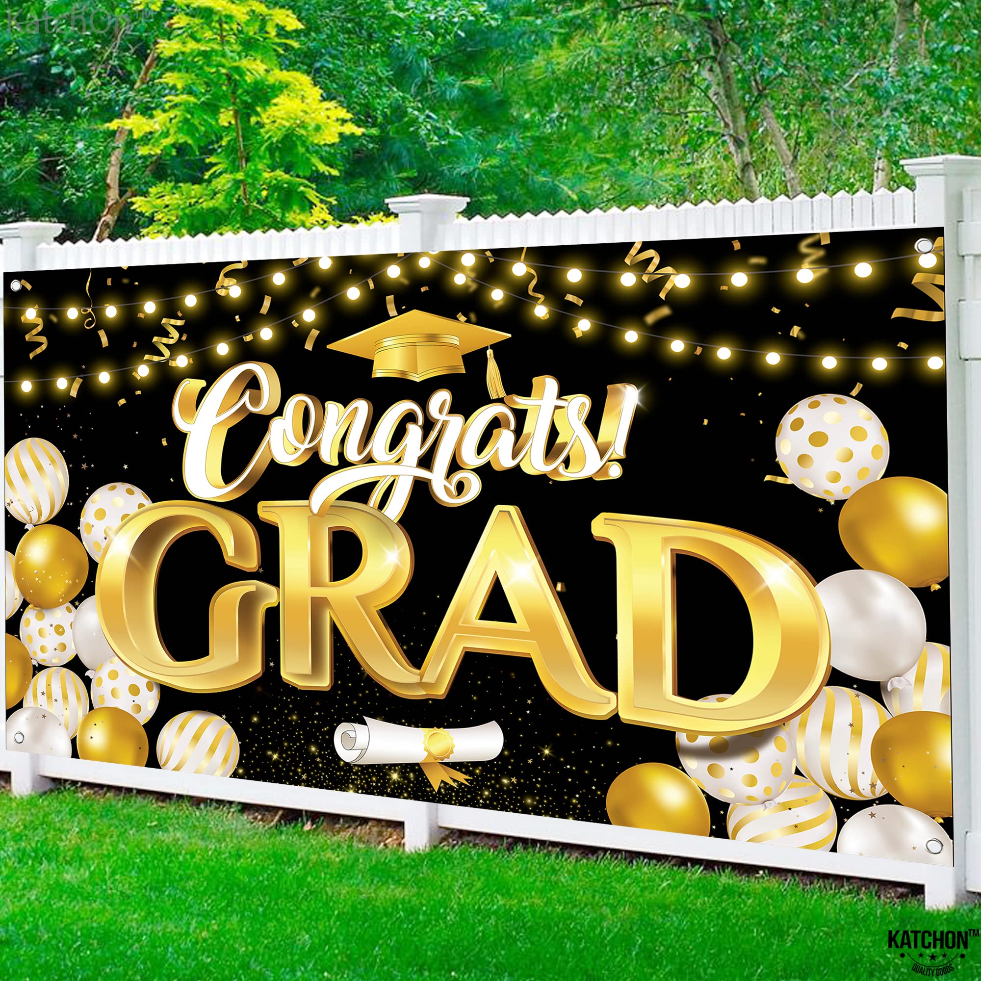 KatchOn Black & Gold Extra Large Graduation Banner 72x44 Inch - Class of 2025 Party Decor, Backdrop for Graduation Ceremony | Perfect for Graduation Party Decorations, Photo Booth Background, School Events & Home Celebration