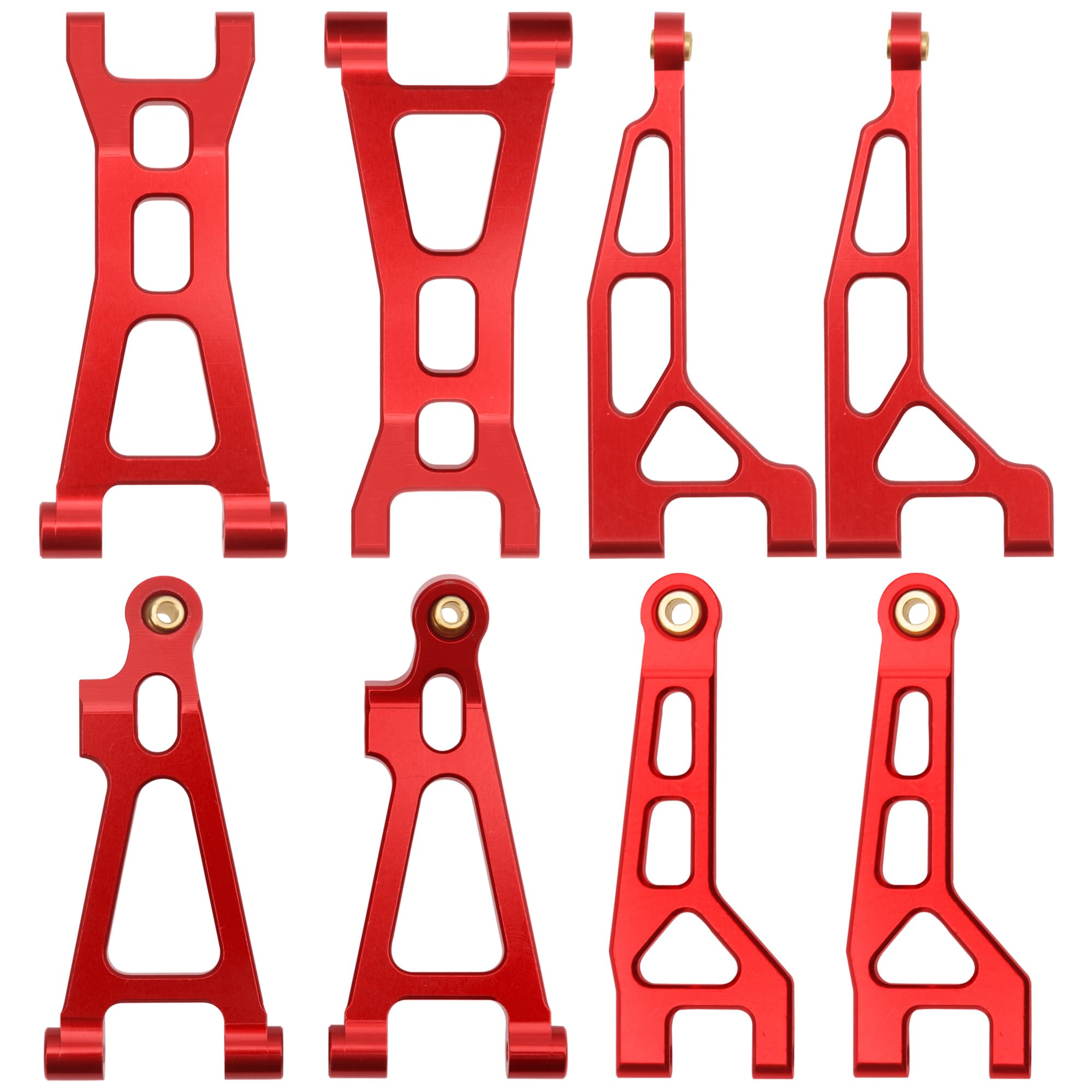 High-Performance Aluminum Suspension Arms Set for Hyper Go H16BM H16DR H16 & MJX 16207-16210 1/16 RC Cars - Front & Rear Swing A Arms Upgrade Parts (Red) | Durable Off-Road Racing & RC Car Replacement Accessories