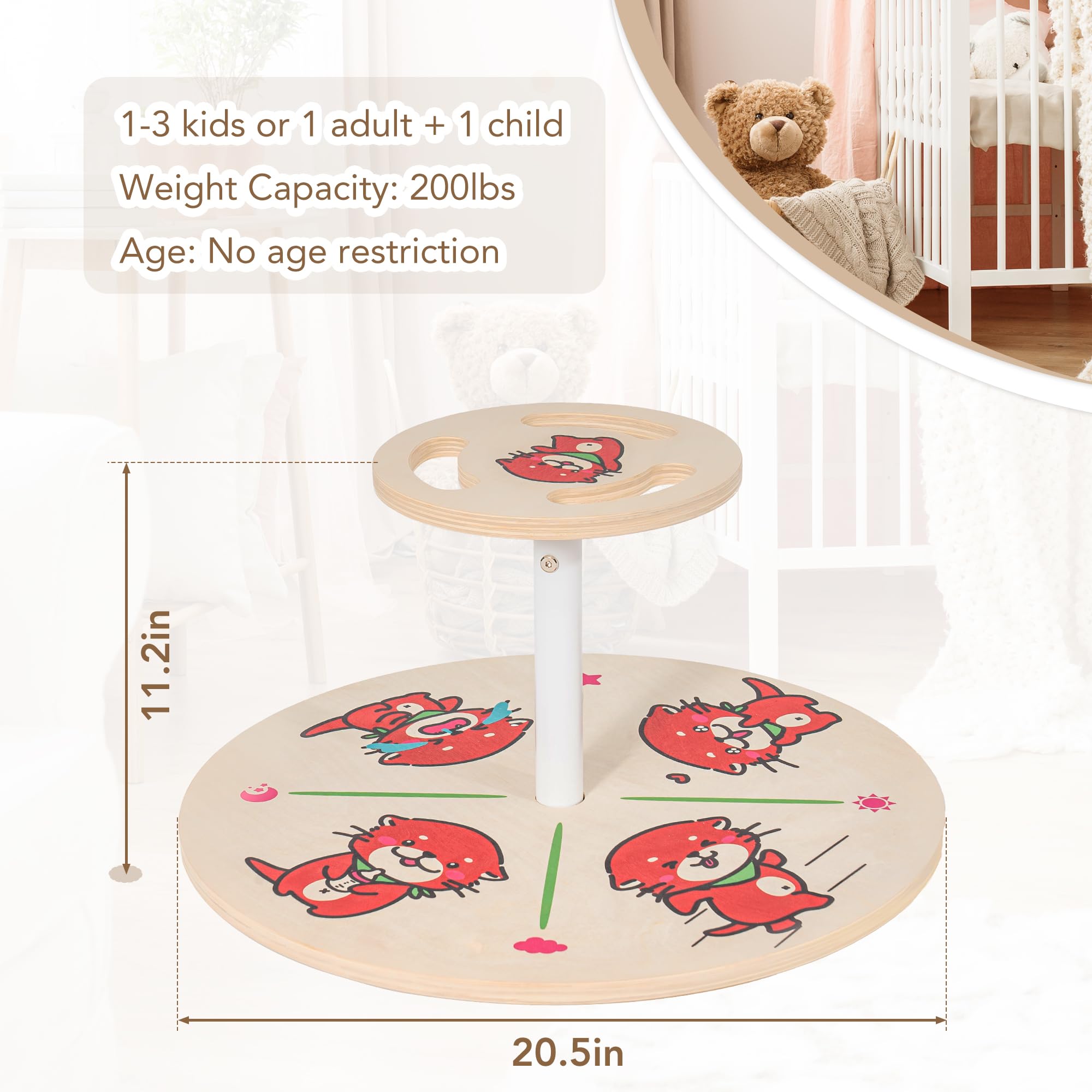 Wooden Spinner Seat - Classic Sit and Spin Toy with Metal Center Column for Toddlers & Kids - Indoor Play, Sensory Development, Classroom Activity, Birthday Gift