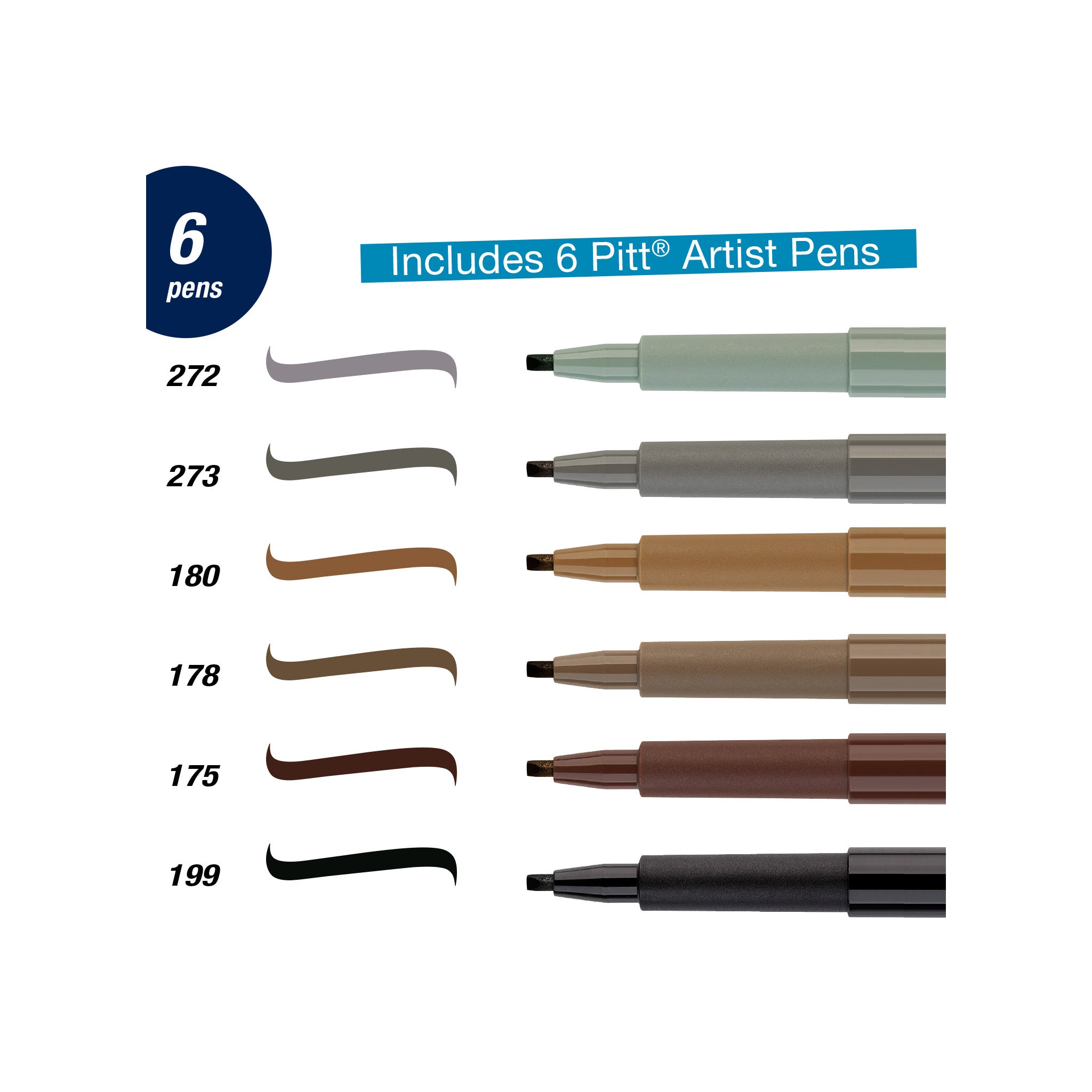Pitt Artist Pen Set of 6 - Professional Calligraphy Brush Pens for Drawing, Lettering & Artwork | Subtle Tones Fine Tip Markers #770097 | Perfect for Sketching, Bullet Journaling & Hand Lettering Projects