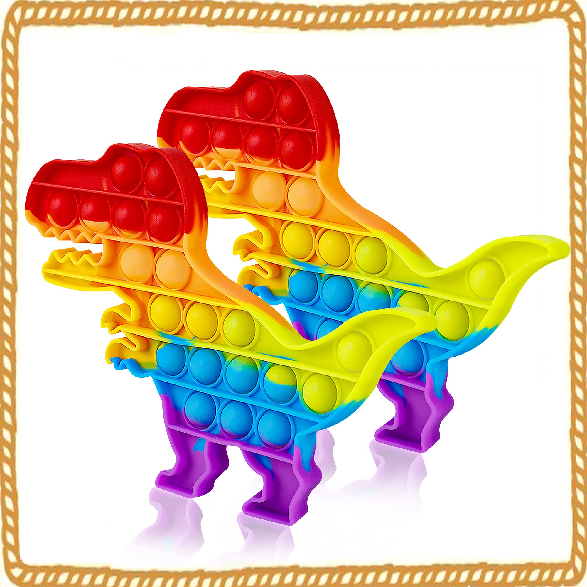 2 Packs Dinosaur Pop Poop Toy - Sensory Fidget Toy for Anxiety & Stress Relief, ADHD Focus Aid, Bubble Popper Set with Rainbow Colors - Perfect for Home, Office & Classroom Use